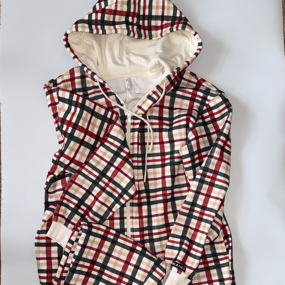 Fabletics Plaid Hooded Pajama Onesie - Red, Green, Cream